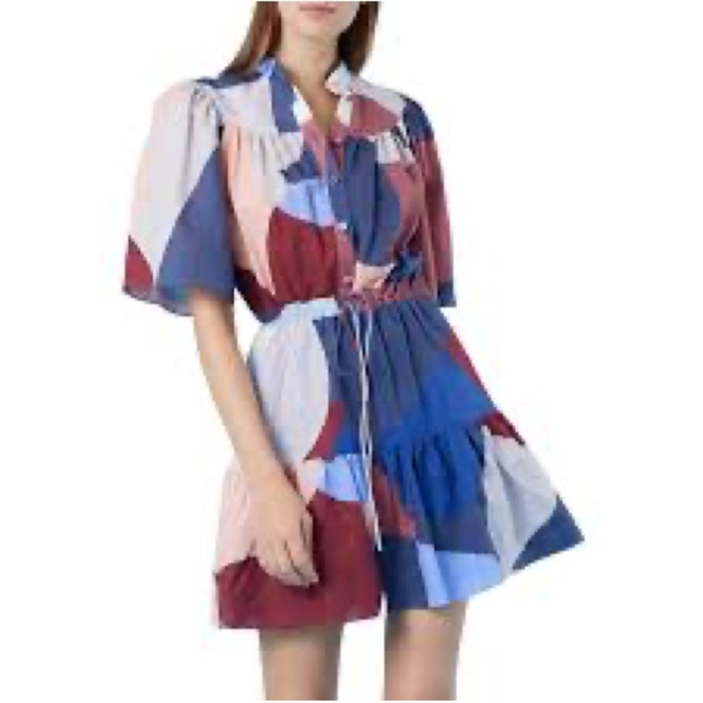 Gilner Farrar Adelyn Dress in Geo Print Linen Cotton Mini Blouson Dress Size S